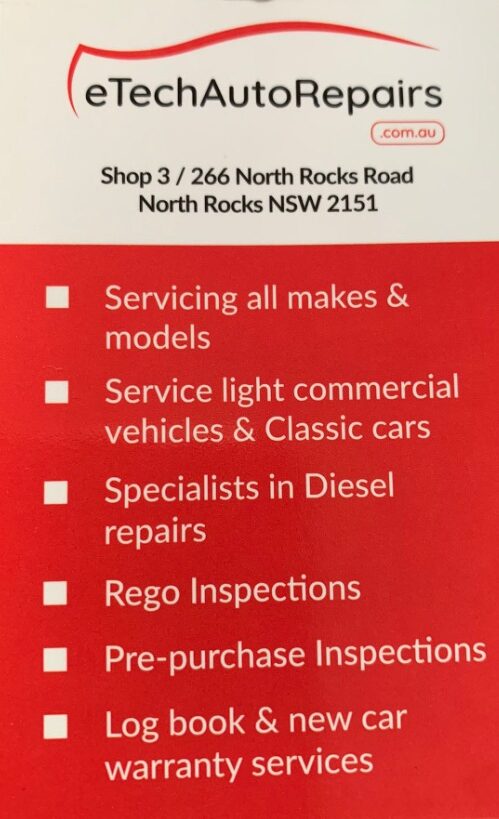 eTech Auto Repairs - North Rocks - Sydney - elanka