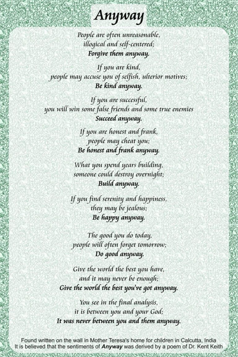 “ANYWAY” –A poem of Dr. Kent Keith