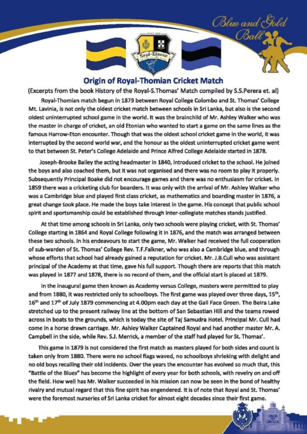 Origin Of Royal - Thomian Cricket Match