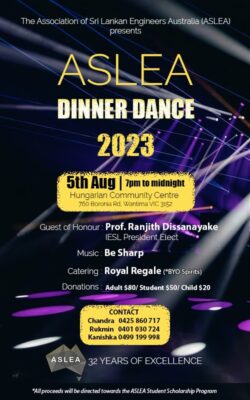ASLEA DINNER DANCE 2023 - 5th August 2023 - 7PM To Midnight ( Melbourne Event )