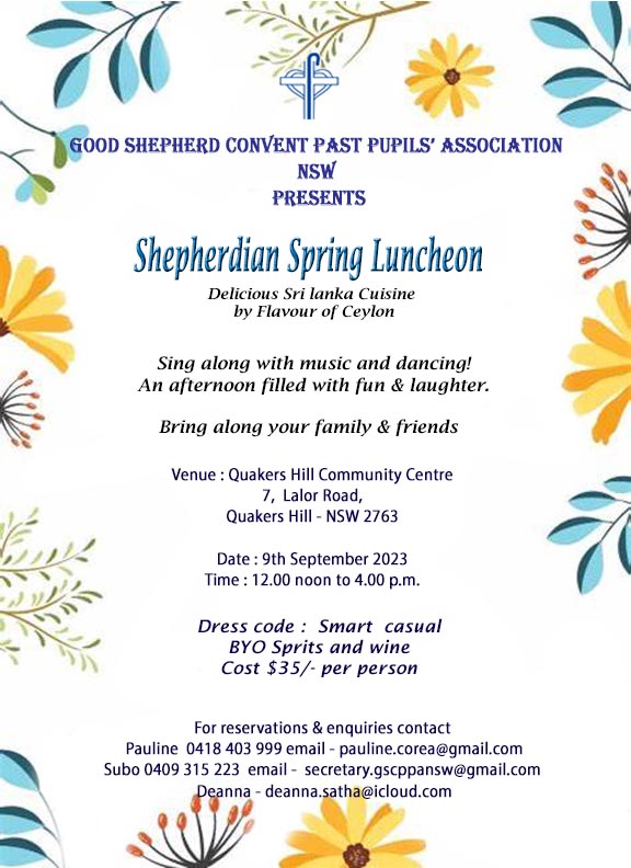 Good Shepherd Convent Past Pupils’ Association NSW Presents - Shepherdian Spring Luncheon on 9th September 2023 (Sydney event)