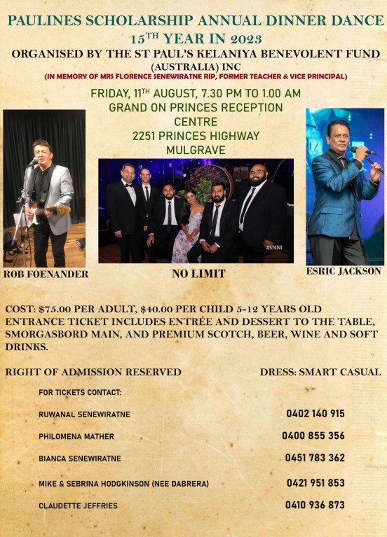 PAULINES SCHOLARSHIP ANNUAL DINNER DANCE 15TH YEAR IN 2023 - 11th August 2023 ( Melbourne Event )