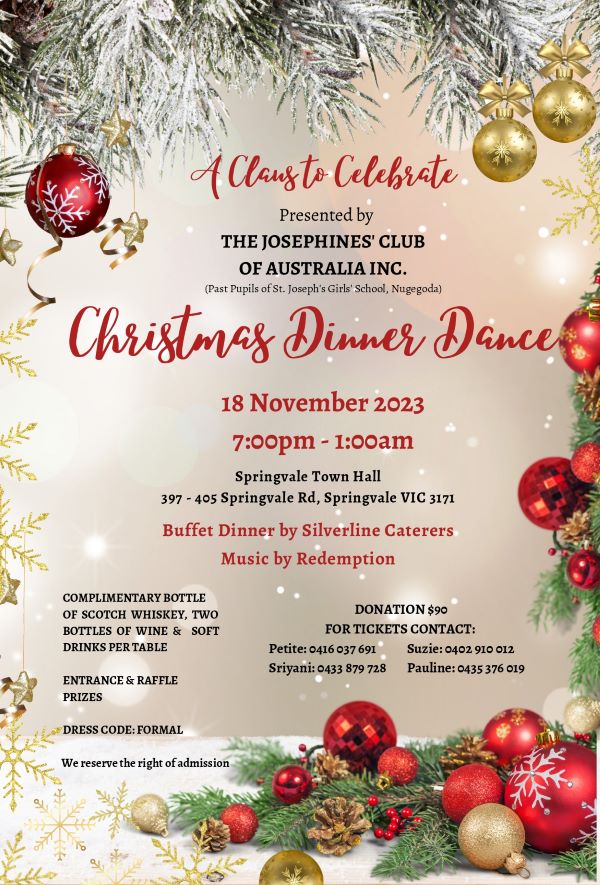 Josephine's club of Australia (past pupils of Joseph's girls' school, Nugegoda) Christmas Dinner Dance - 18 November 2023 (Melbourne event)