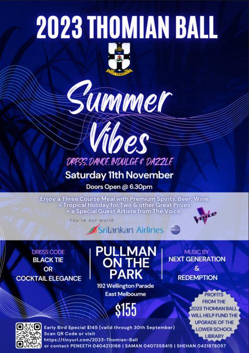 Thomian Ball 2023 - Summer Vibes - Saturday 11th November 2023 - 6.30 pm ( Melbourne Event )