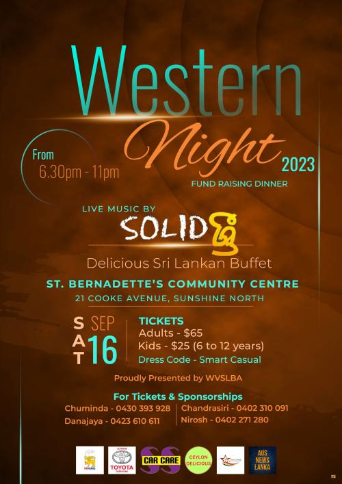 Western Night 2023 - Saturday 16 September 2023 - 6.30 pm ( Melbourne Event )