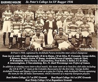 1936 - Rugby Invincible Champions led by Archibald Perera (QA)