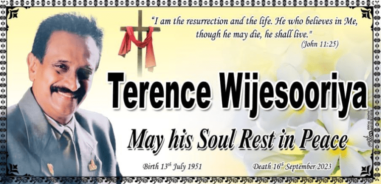 DEMISE OF TERENCE WIJESOORIYA FOREMELY OF OMAN TELECOMMUINACTIONS FINANCE DEPARTMENT