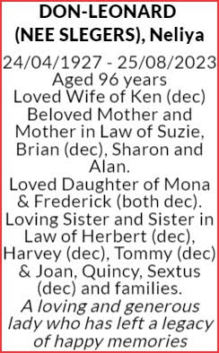 OBITUARY NOTICE - DON-LEONARD (NEE SLEGERS), NELIYA 2