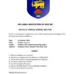 SRI LANKA ASSOCIATION OF NSW INC NOTICE OF ANNUAL GENERAL MEETING - 22 October 2023 - 415pm onwards ( Sydney Event) - elanka