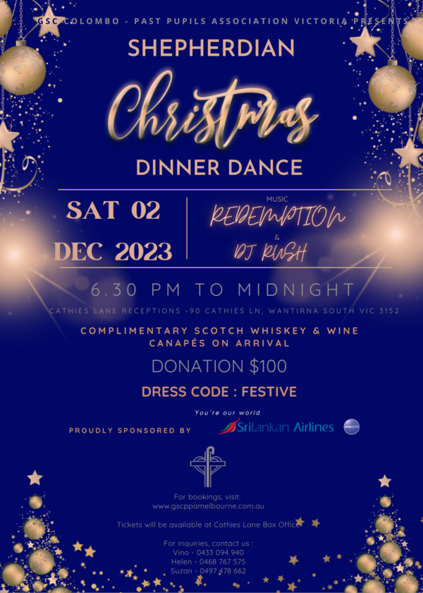 Shepherdian Christmas Dinner Dance - 2nd December 2023 - 6.30 PM To Midnight ( Melbourne Event) - eLanka