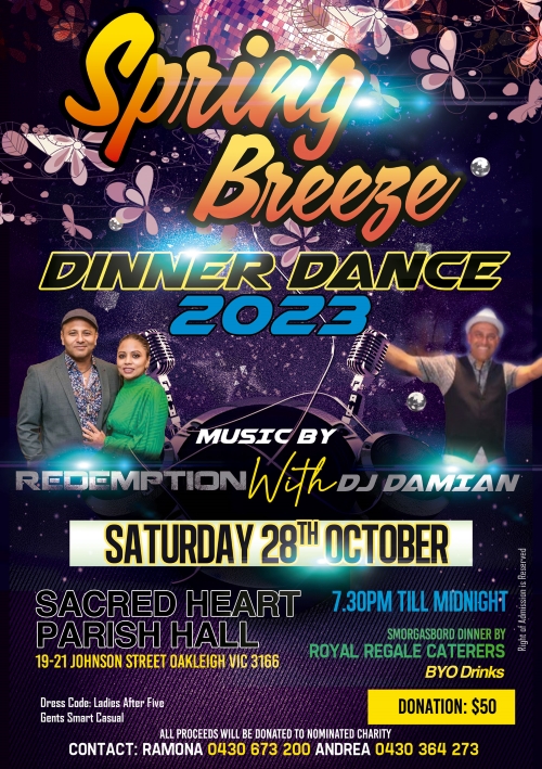 Spring Breeze Dinner Dance - 28th October 2023 - 7.30 pm To Midnight ( Melbourne Event ) 