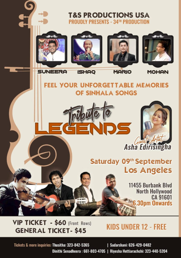 Tribute to Legends - 9th September - 6.30 PM ONWARDS ( Events In Los Angeles )