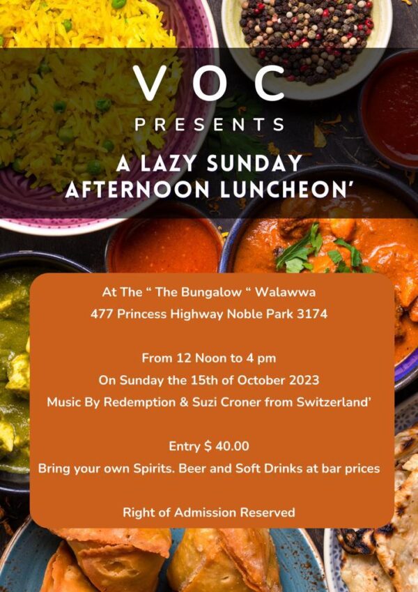 VOC Presents - A Lasy Sunday Afternoon Luncheon - 15th October 2023 - 12 noon To 4 PM
