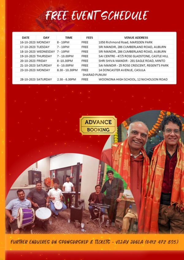 Night of Navrathri Raas & Garba - 15th October To 22nd October 28th October ( Sydney Event ) - eLanka