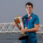 Australia’s ICC Men’s Cricket World Cup 2023 winning captain Pat Cummins in front of the Atal Pedestrian Bridge at the Sabarmati Riverfront in Ahmedabad