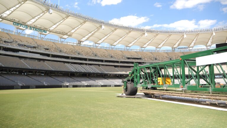 Drop-in pitches installed at Perth Stadium ahead of the upcoming NRMA Insurance West Test between Australia and Pakistan