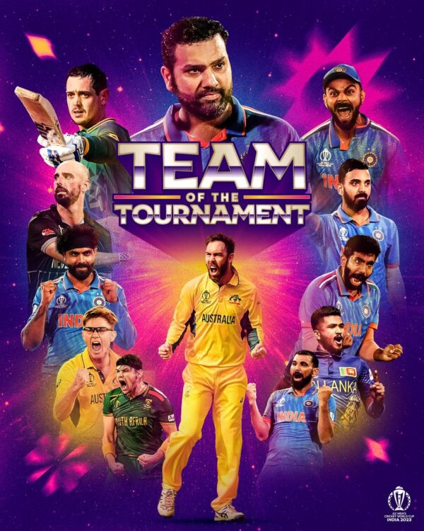 Players from five teams have been named in the ICC Men’s Cricket World Cup 2023 Team of the Tournament