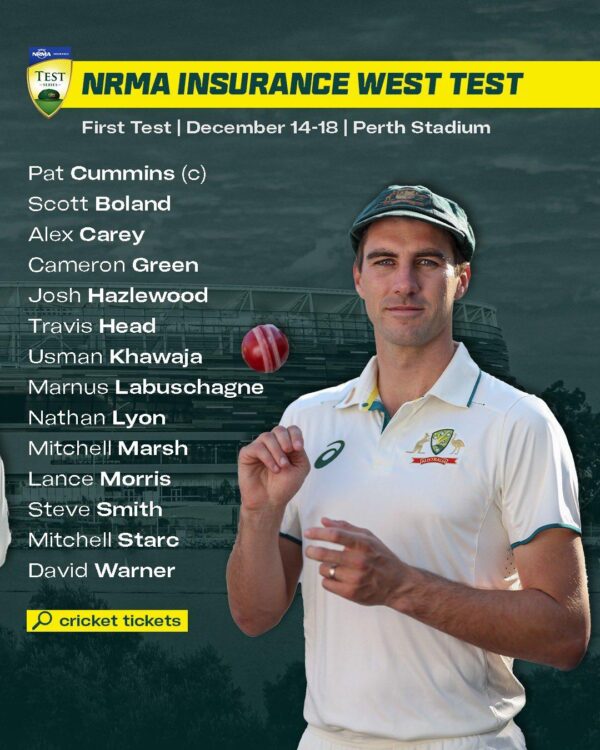 Australian men’s Test squad for the first NRMA Insurance Test match - eLanka