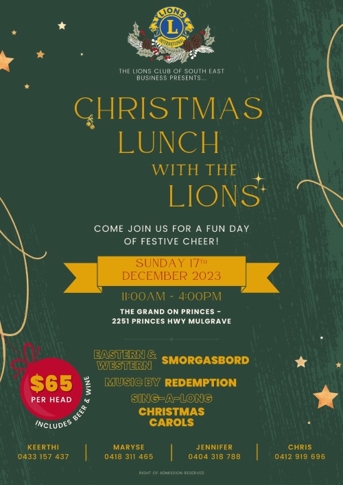 Christmas Lunch With Lions - 17th December 2023 - 11.00 AM To 4.00 PM ( Melbourne Event )