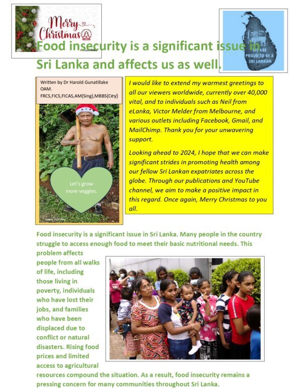 Food insecurity is a significant issue in Sri Lanka and affects us as well - by Dr Harold Gunatillake