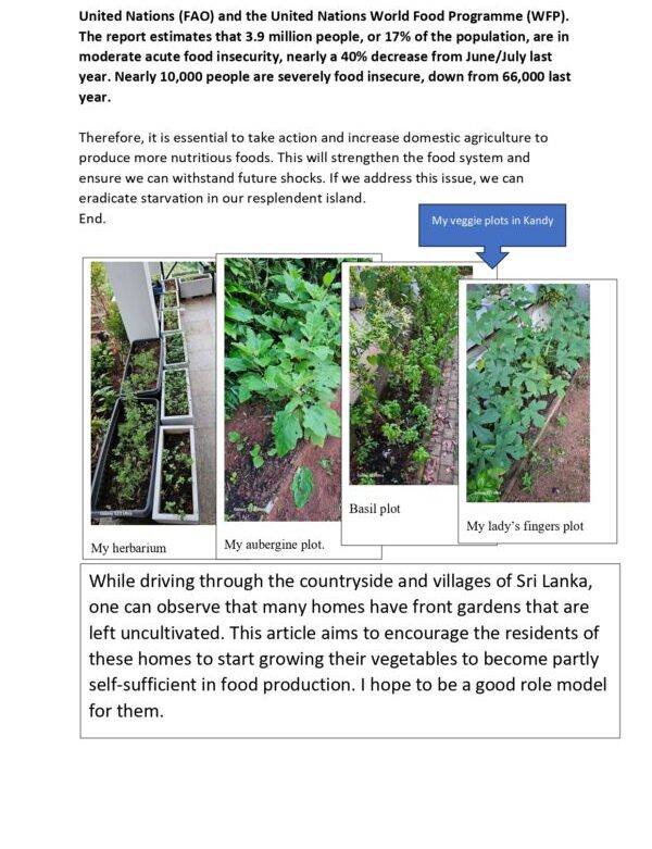 Food insecurity is a significant issue in Sri Lanka and affects us as well - by Dr Harold Gunatillake