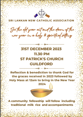 New Year's Eve Thanksgiving Benediction and New Year Mass - 31ST DECEMBER 2023 - 11.30 PM ( Perth Event )
