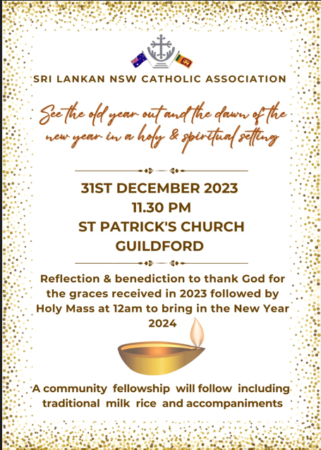 New Year's Eve Thanksgiving Benediction and New Year Mass - 31ST DECEMBER 2023 - 11.30 PM ( Perth Event )
