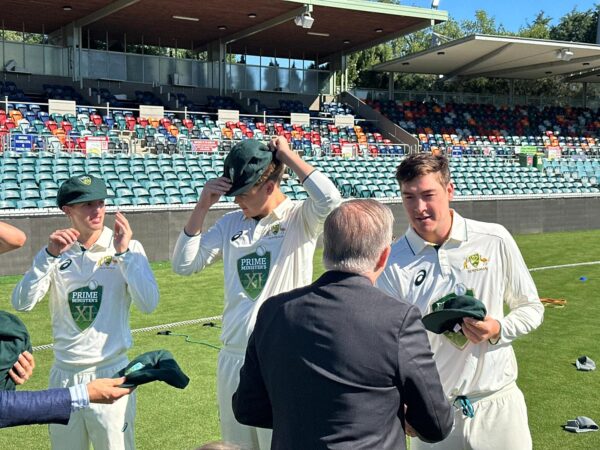 Prime Minister Anthony Albanese presents baggy caps to hosts as Pakistan wins Toss in Mauka Oval - eLanka