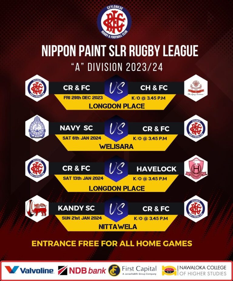 TOURNAMENT FIXTURES – NIPPON PAINT SLR RUGBY LEAGUE “A” DIVISION 2023/24