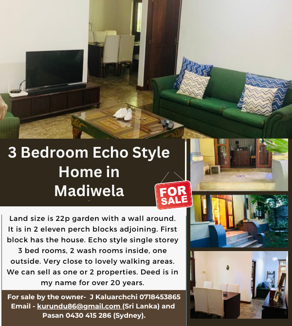 3 Bedroom Echo Style Home in Madiwela Sale 