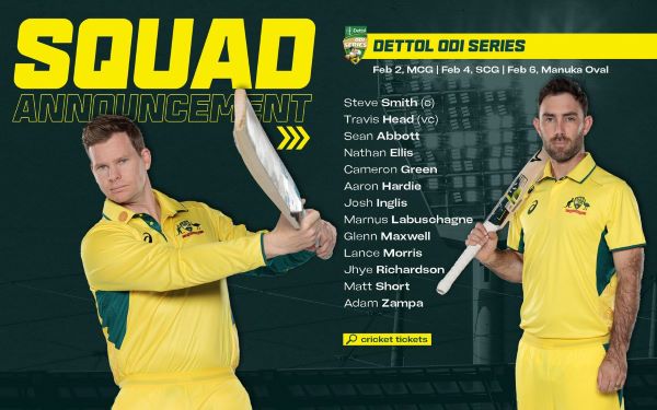 Australian men’s squad for the NRMA Insurance Test and Dettol ODI Series against the West Indies
