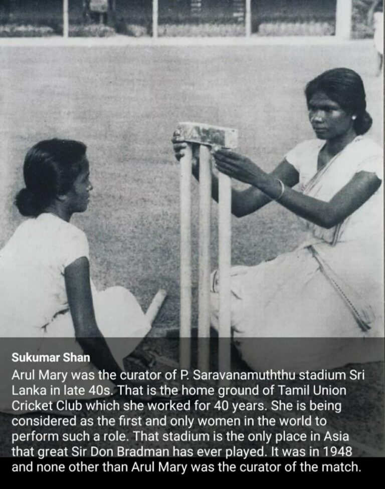 Curator Arul Mary 1948 – probably the one and only Lady Cricket Ground curator in the world