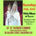 Feast of Our Lady of Lanka Sunday, Feb. 11th Holy Mass at 5 p.m