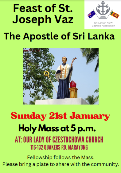 Feast of St. Joseph Vaz ANGELO BREWING - 21st January 2024 - 5 p.m ( Sydney  Event)