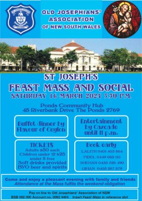 ST JOSEPH’S Feast Mass and Social - Saturday 16 March 2024 - 5.30 p.m. ( Sydney Event )