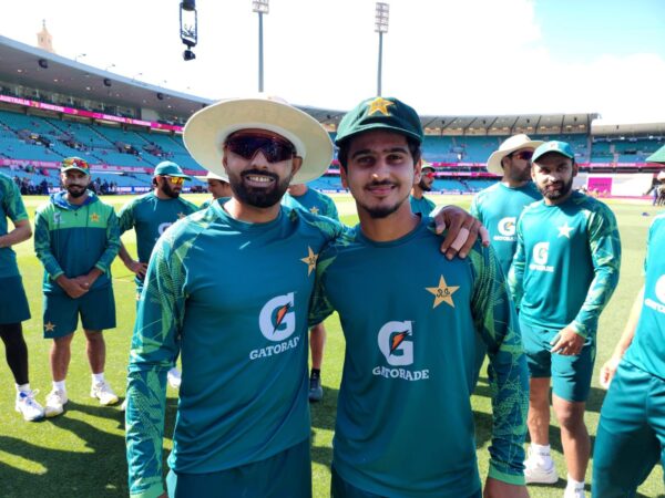 Saim Ayub received his Test Cap from Babar Azam