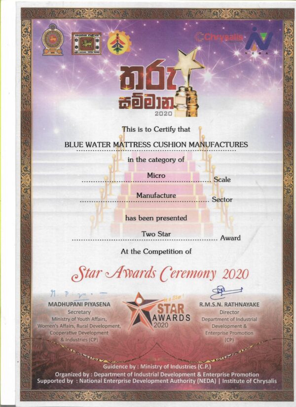 WATER CUSHION MANUFACTURER AWARD WINNING CHANDANA MUHANDIRAM PROPRIETOR OF BLUE WATER MATTRESS – by Sunil Thenabadu