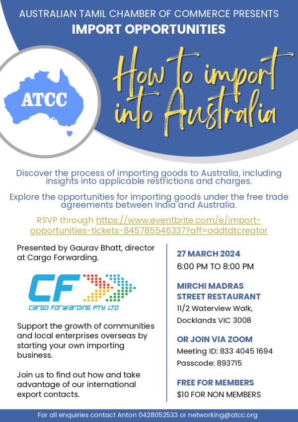 How to import into Australia - 27 MARCH 2024 - 600 PM TO 800 PM ( Melbourne Event )