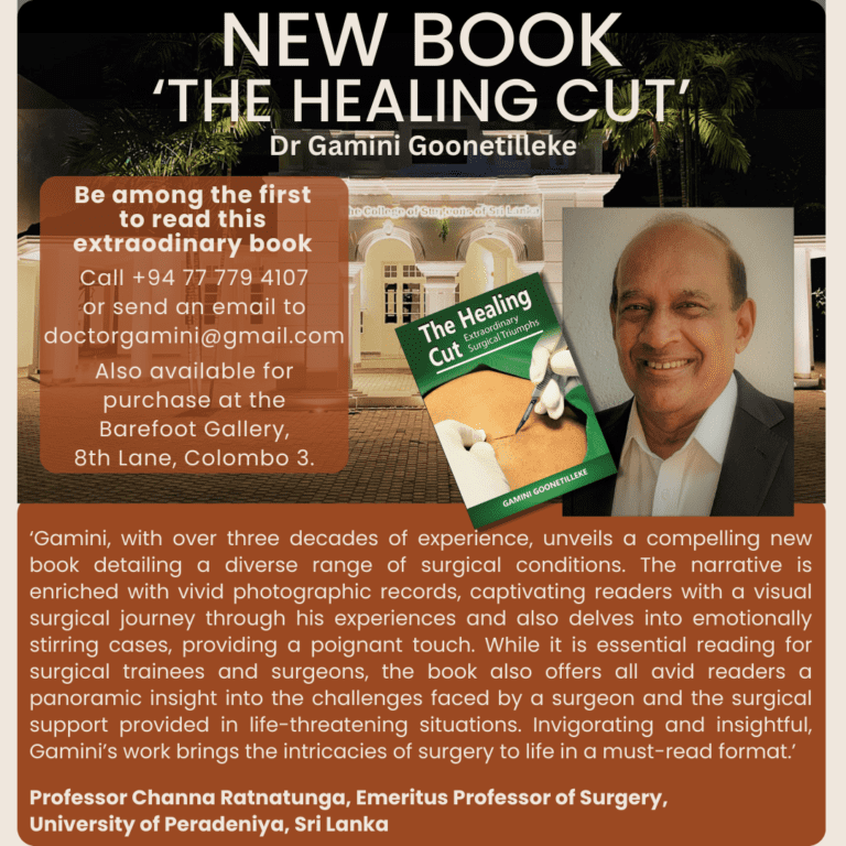 NEW BOOK – ‘THE HEALING CUT’ By Dr Gamini Goonetilleke