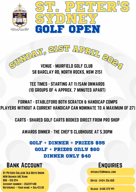 ST. PETER'S SYDNEY GOLF OPEN - 21ST APRIL 2024 - 1115AM ONWARDS ( SYDNEY Event ) 