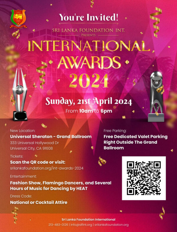 Sri Lanka Foundation Int. Presents - International Awards 2024 - 21st April - 10AM To 6 PM ( Canada Event )