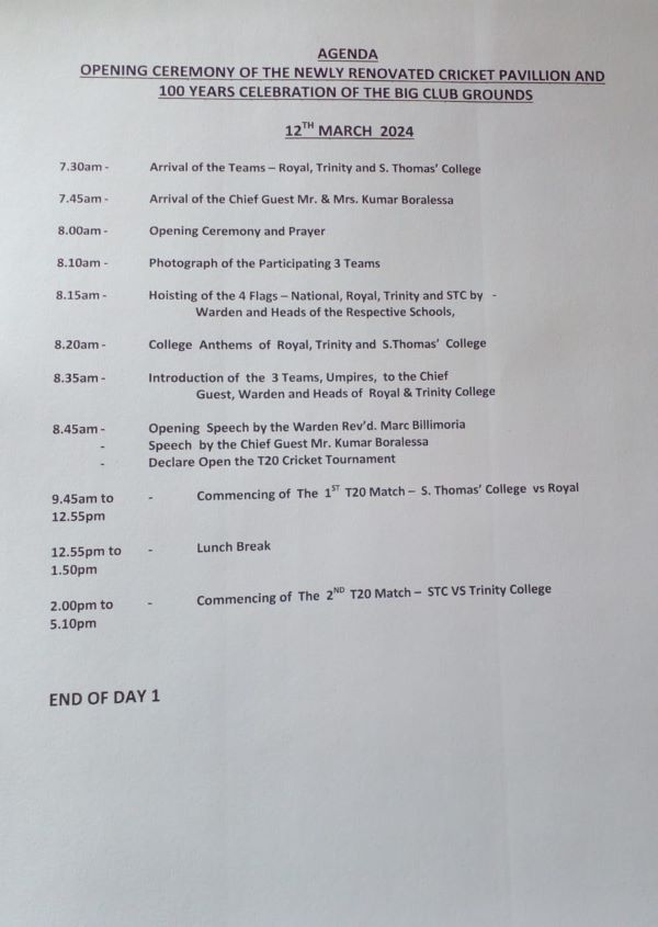 Centenary Celebrations of the Big Club Grounds at S.Thomas’ College Mount Lavinia