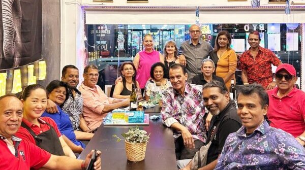 The clan in Melbourne rally round to celebrate veteran Mirage leader Donald Pieries birthday at a Thai Street Food surprise party – by Trevine Rodrigo (eLanka – Melbourne)
