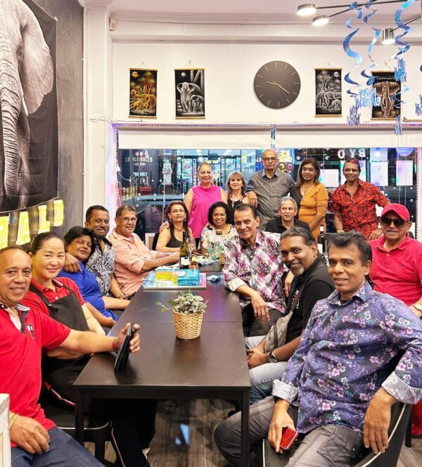 The clan in Melbourne rally round to celebrate veteran Mirage leader Donald Pieries birthday at a Thai Street Food surprise party - by Trevine Rodrigo (eLanka - Melbourne)