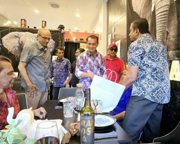 The clan in Melbourne rally round to celebrate veteran Mirage leader Donald Pieries birthday at a Thai Street Food surprise party - by Trevine Rodrigo (eLanka - Melbourne)
