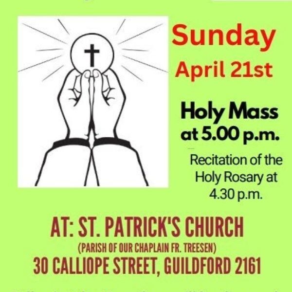 21st April 2024 - Monthly Mass  -  St Patrick's Church
