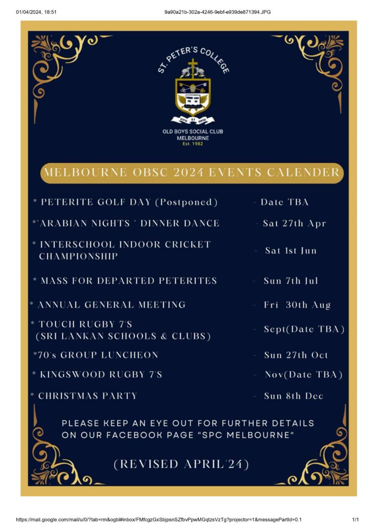 SPC OBSC Melbourne: Events Calendar 2024 (Updated: April 2024)