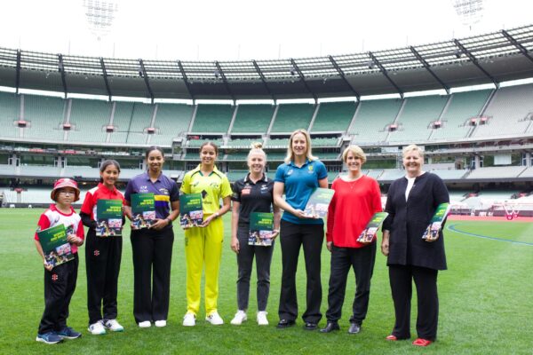 Media opportunity of Ellyse Perry, Nick Hockley and Christina Matthews as Australian Cricket launched its Women and Girls Action Plan at the MCG