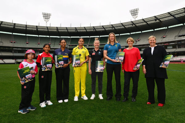 Media opportunity of Ellyse Perry, Nick Hockley and Christina Matthews as Australian Cricket launched its Women and Girls Action Plan at the MCG