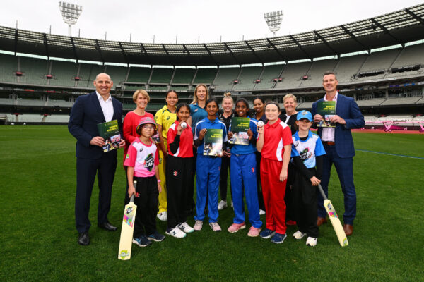 Media opportunity of Ellyse Perry, Nick Hockley and Christina Matthews as Australian Cricket launched its Women and Girls Action Plan at the MCG